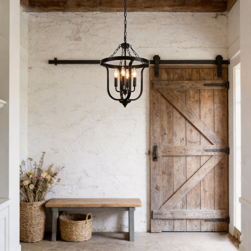 Anndrea 4 - Light Dimmable Lantern Geometric Chandelier, Noir mat