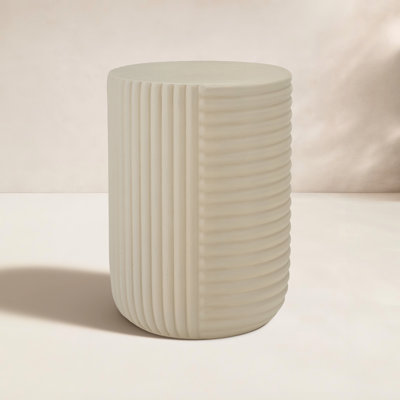 Janet Outdoor Handcrafted MGO Side Table with Sculptural Ribbed Design
