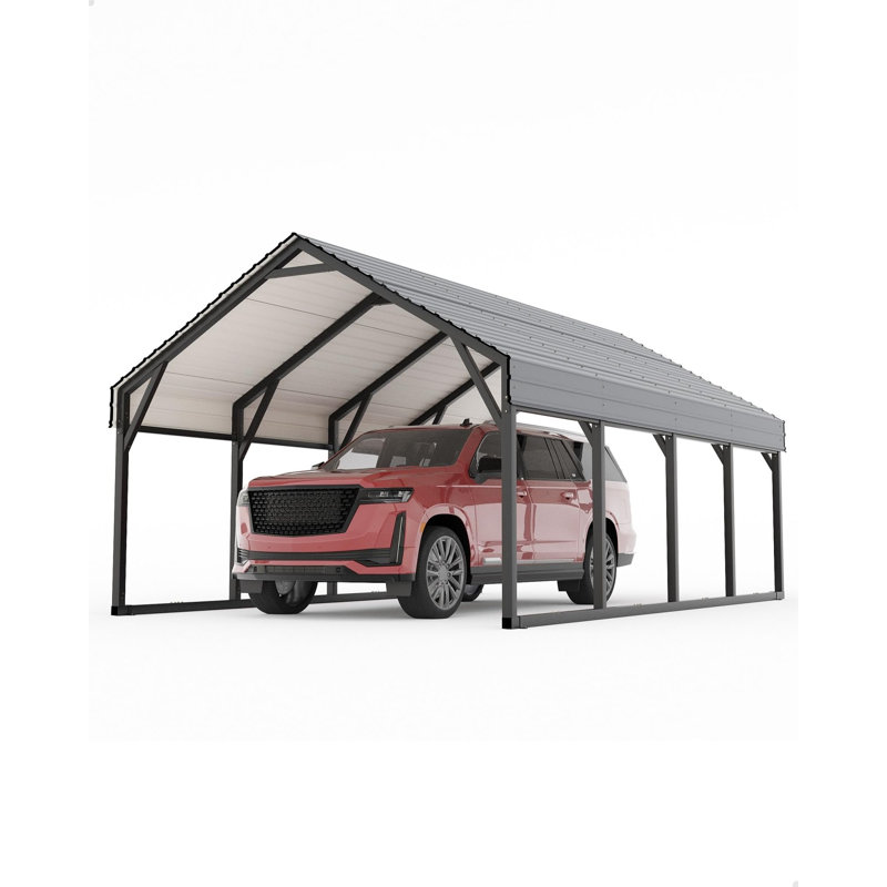 Abri d'auto 12 x 13 pi en métal, structure renforcée et toit en acier pour une utilisation toutes saisons, abri permanent pour voitures, motos, VTT ou bateaux