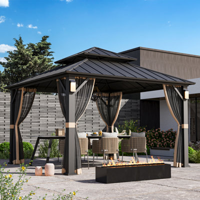 Hamilton 12' x 12' Hard Top Gazebo With Solar Self Powered LED Lights, Mosquito Netting And Canopy Hook