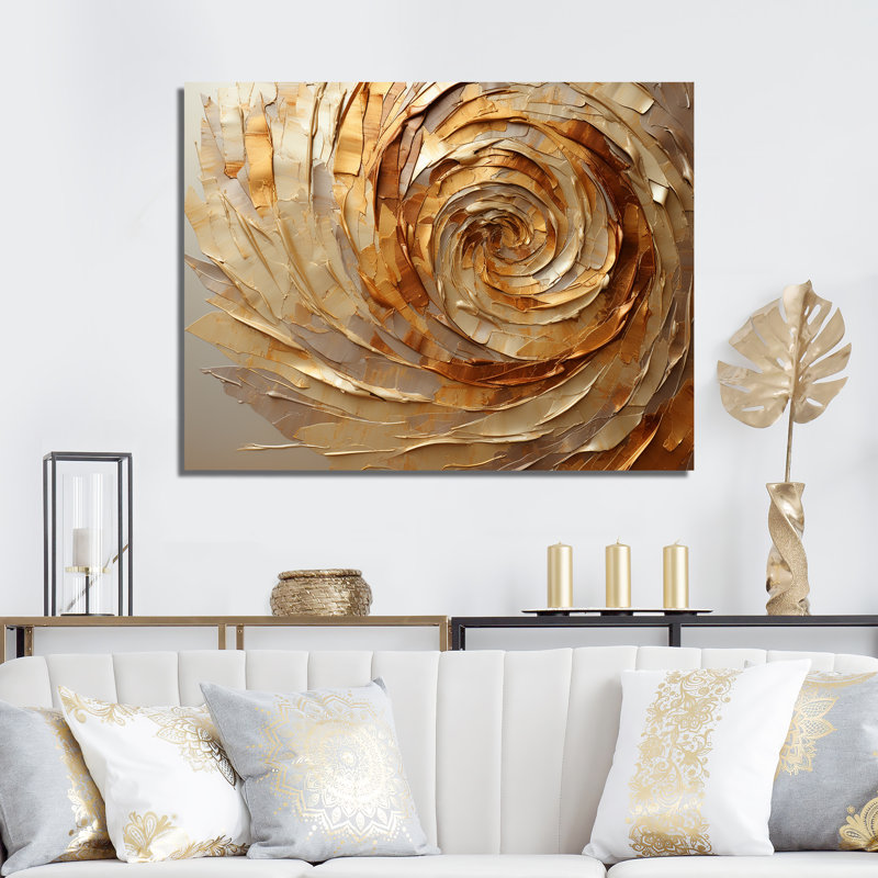 Brown Gilded Mocha Spiral - Abstract Spirals Wall Art, 34" H x 44" W, Wrapped Canvas, No Frame