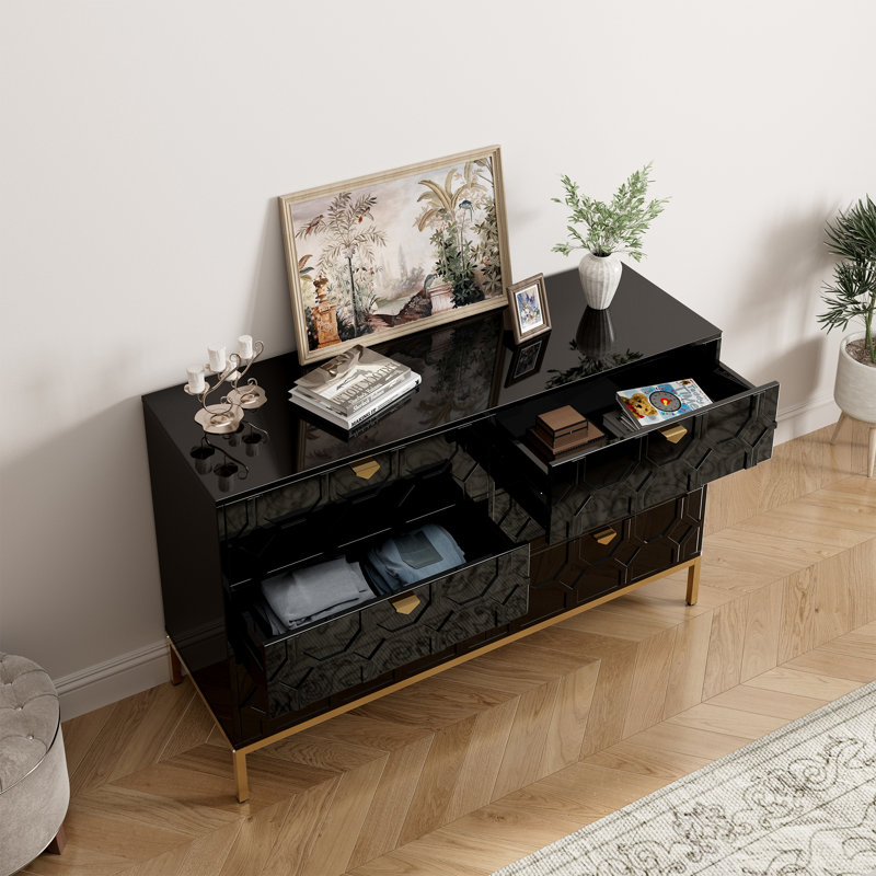 Commode décorative 6 tiroirs Bailes Iron, Noir