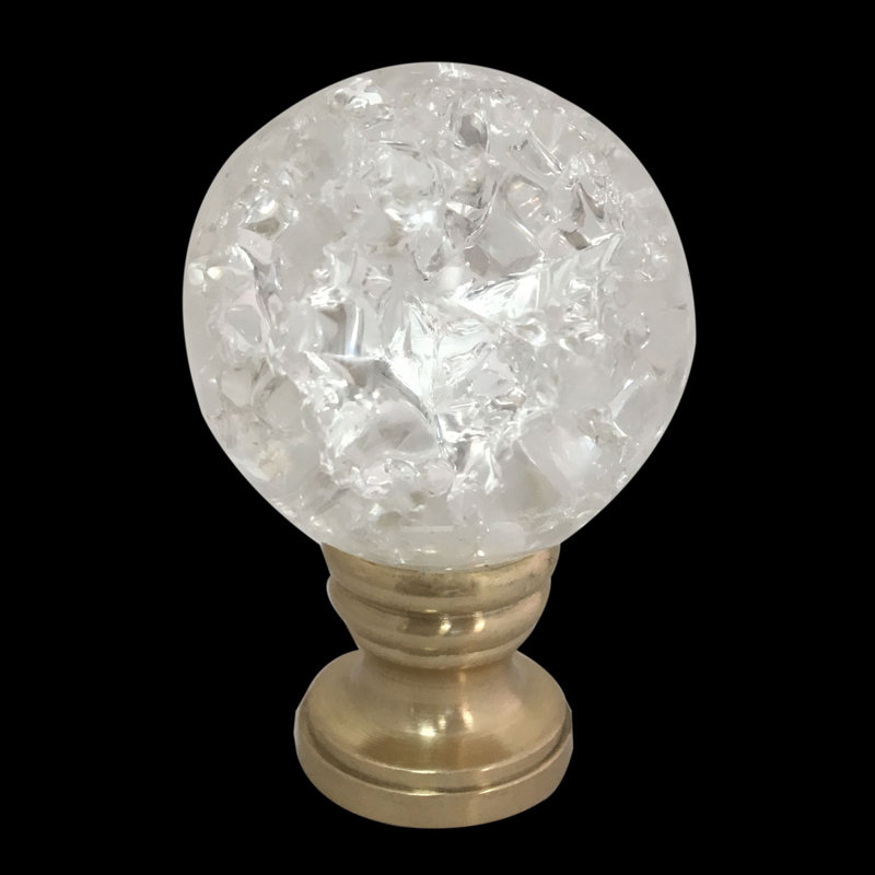 Small Ball Crystal Lamp Finial, Antique Brass Base