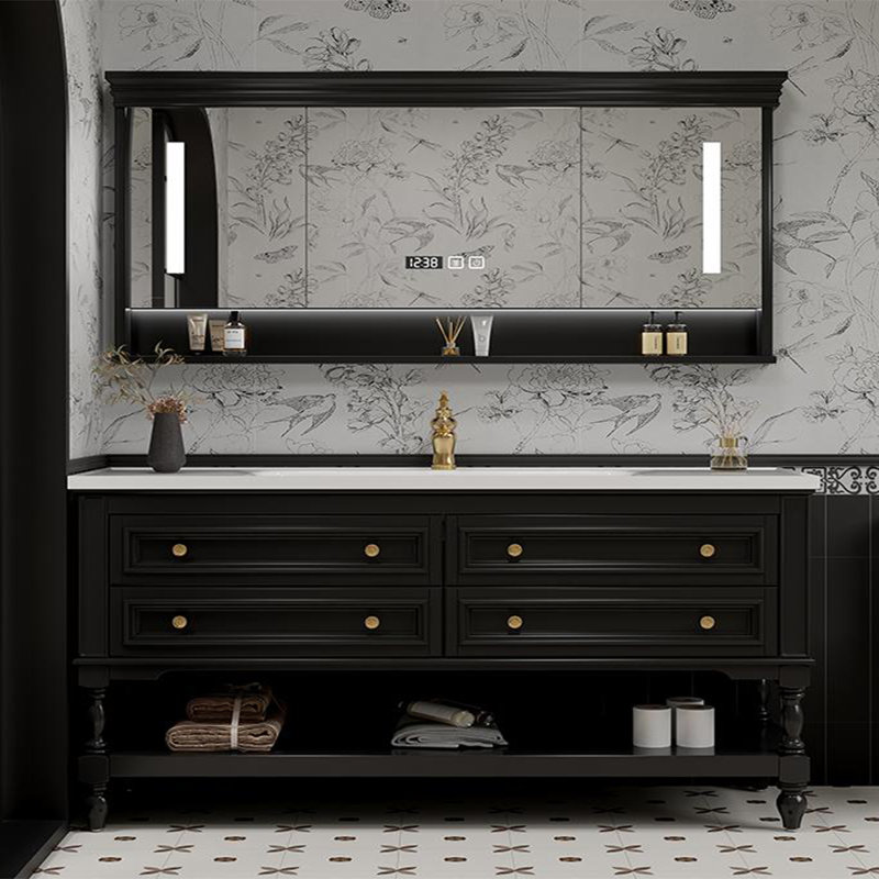 Armoire de salle de bain américaine rétro, Noir, H 31,5 po x l 66,93 po x P 21,65 po