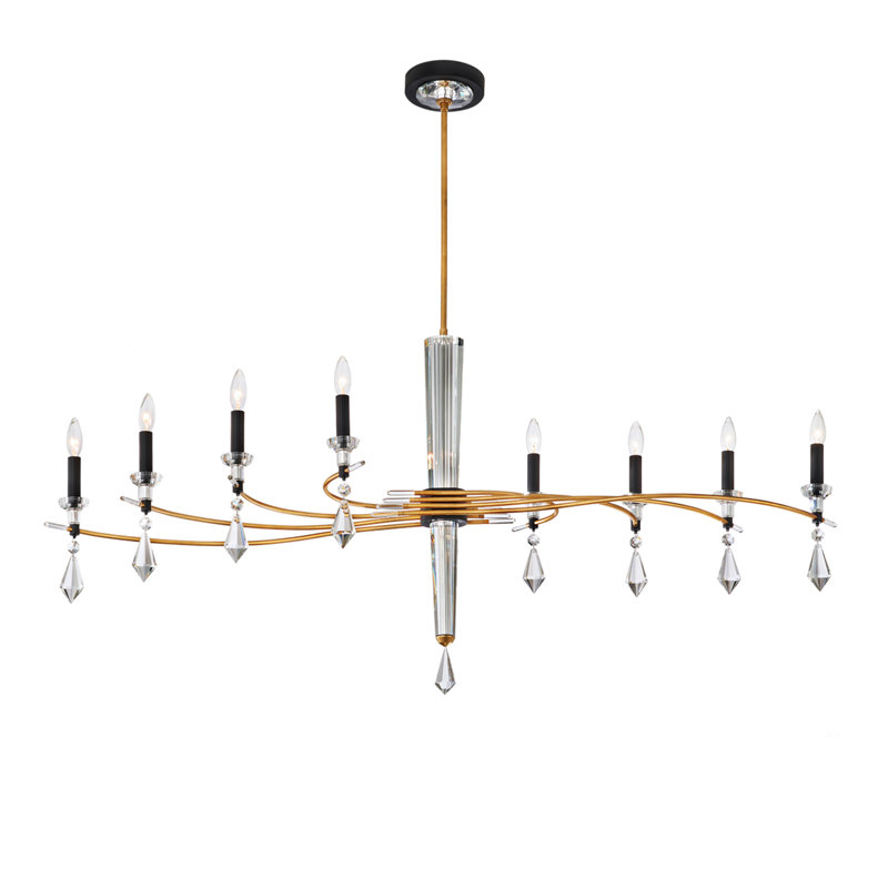 Tempest 8 Light Crystal Linear Chandelier, Black/Soft Gold