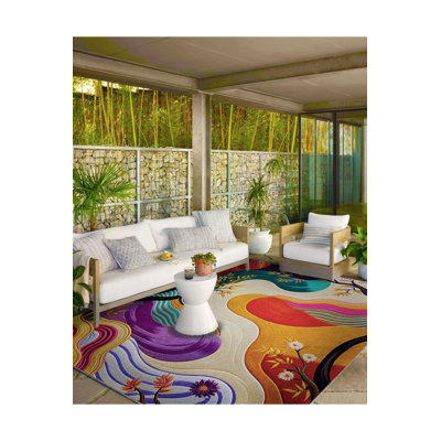 Paris Collection Abstract Themed Tree and Wavy Pattern Modern Decorative Machine Washable Rug