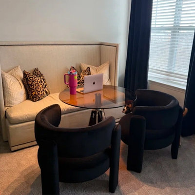 35.4" Mid-Century Modern Round Brown Glass Dining Table with Polished Silver Pedestal Base