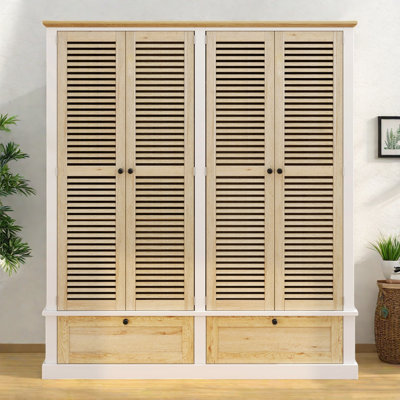 Armoire-penderie à 4 tiroirs avec 2 tiroirs, naturel et blanc