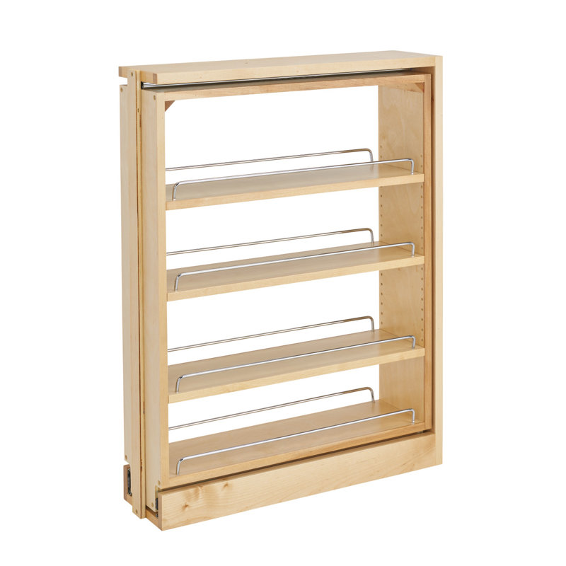 Rev-A-Shelf Wood Base Filler Pullout Organizer for New Kitchen Cabinets w/ Ball-Bearing Soft-Close , 6" W