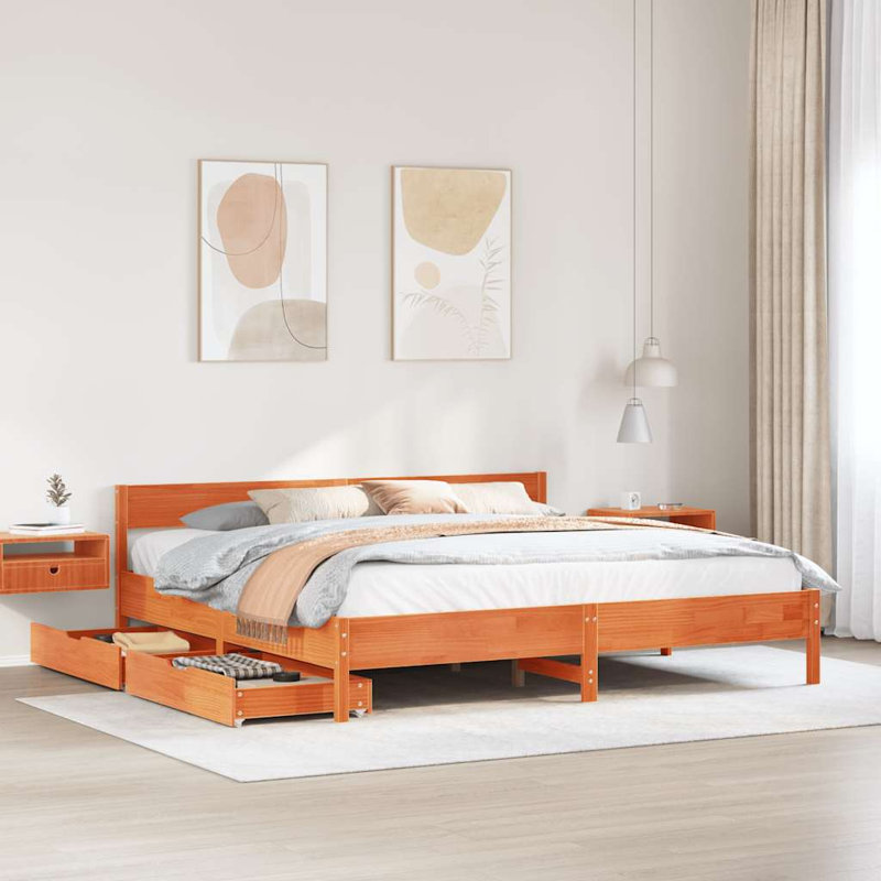 Apollinaire Solid Wood Storage Bed, Wax Brown, 71.5cm H x 205.5cm W x 205.5cm D