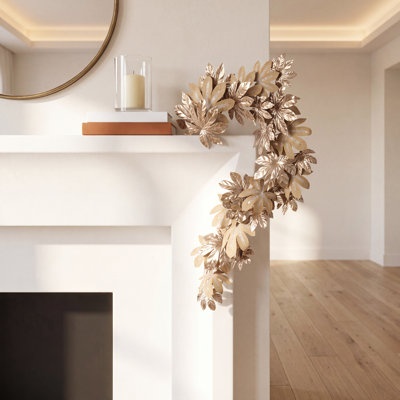 Grande guirlande de feuilles d'or, guirlande décorative dorée pour décor de cheminée de Noël      