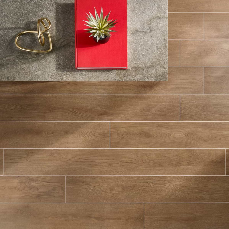 Oaktree 7x60 XL Wood Look Matte Porcelain Tile, Dark Brown