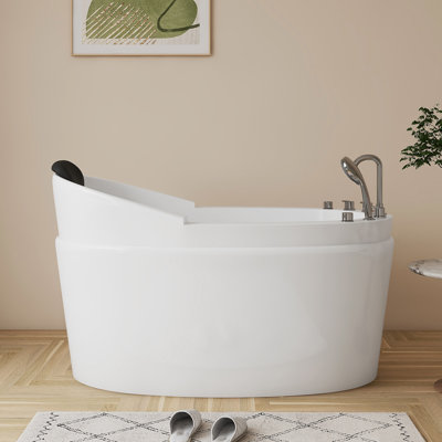 Baignoire tourbillon autoportante de 51 po en acrylique de forme ovale avec coussin noir et siège, blanc