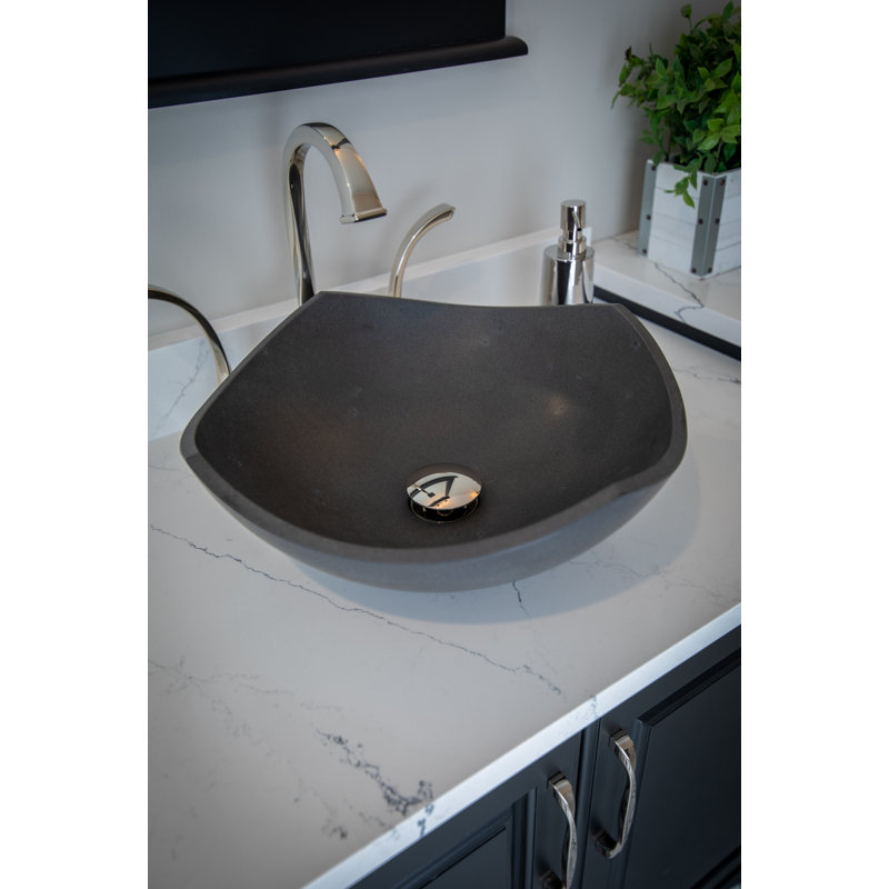 Lavabo de salle de bain vasque circulaire fait à la main en pierre noire