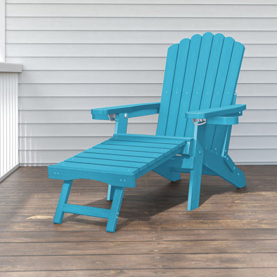 Folding Adjustable Adirondack Chair With Retractable Ottoman, Adirondack Chair With 2 Cup Holders, Outdoor Chair for Porch Patio Lawn Balcony, Weather by Rosecliff Heights