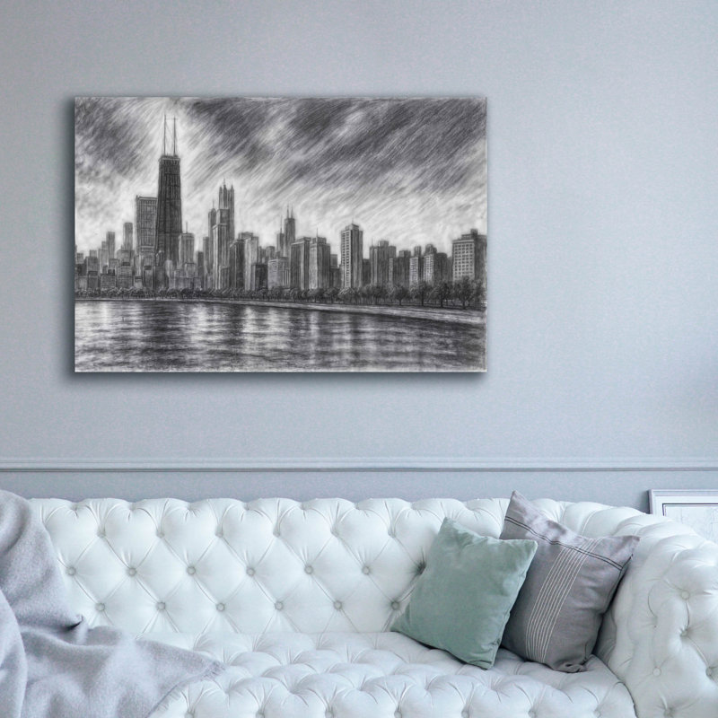  «Chicago - Charcoal Dessin» par Rey Klimt, art mural sur toile, 60 po x 40 po, H 40 po x l 60 po