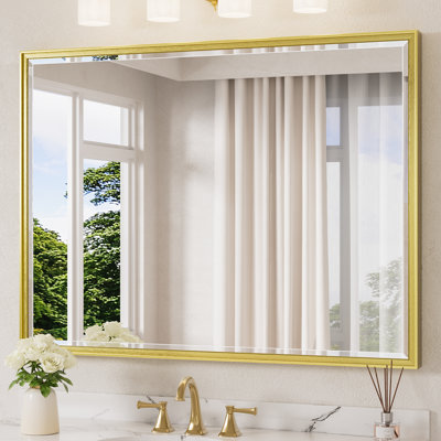 Rectangle Beveled Bathroom Accent Vanity Mirror with Aluminum Frame Tempered Glass 