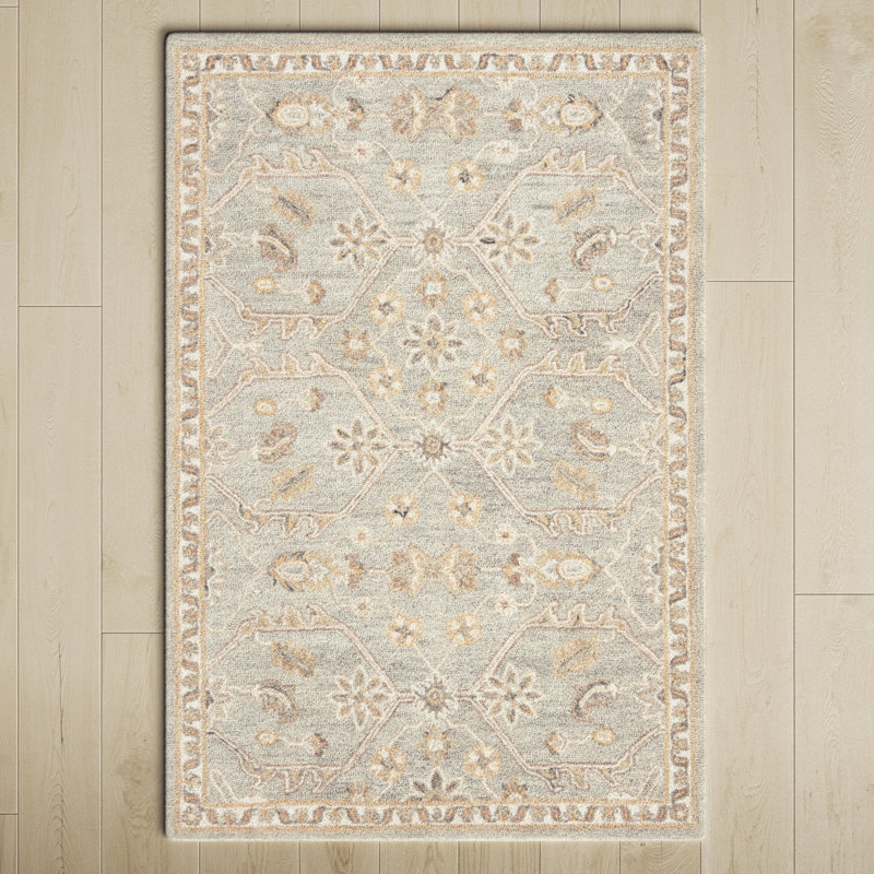 Airlie Oriental Handmade Tufted Wool Area Rug in Slate/Beige, Rectangle 8' x 10'