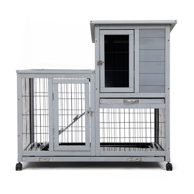 Cage à lapin amovible avec plateau amovible et roulettes, gris et blanc, Gris