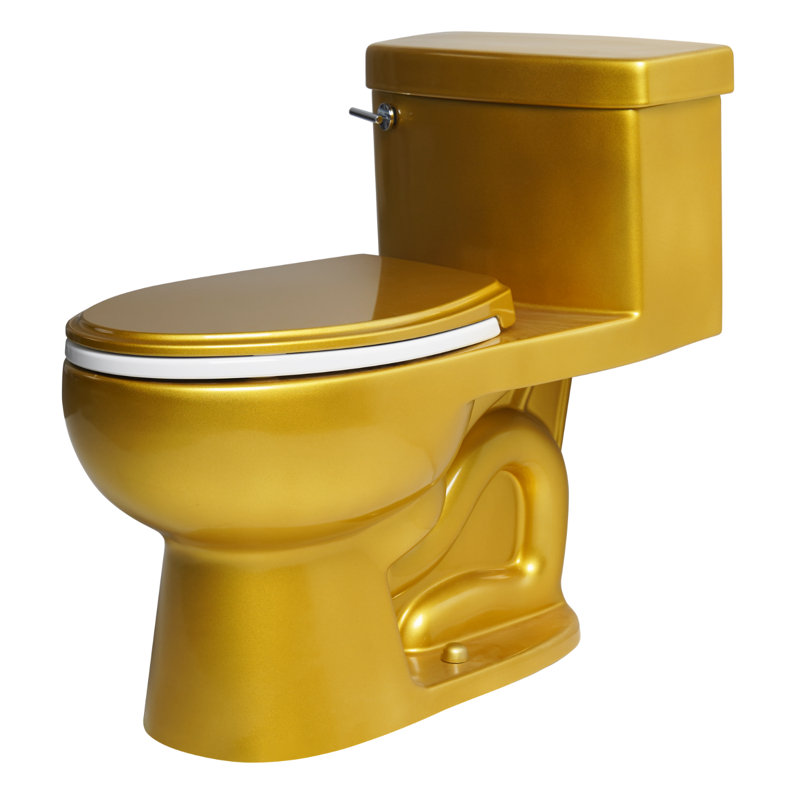 Colored One-Piece Toilet With Round Base, Elongated Toilet Bowl 17” ADA Seat Height, 1.28 GPF Single Flush, 12” Rough-In