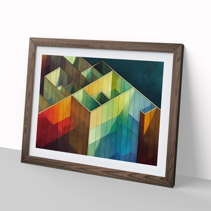 Watercolour Architecture Abstract - Framed Print, Walnut Framed, 34cm H x 46cm W x 2cm D