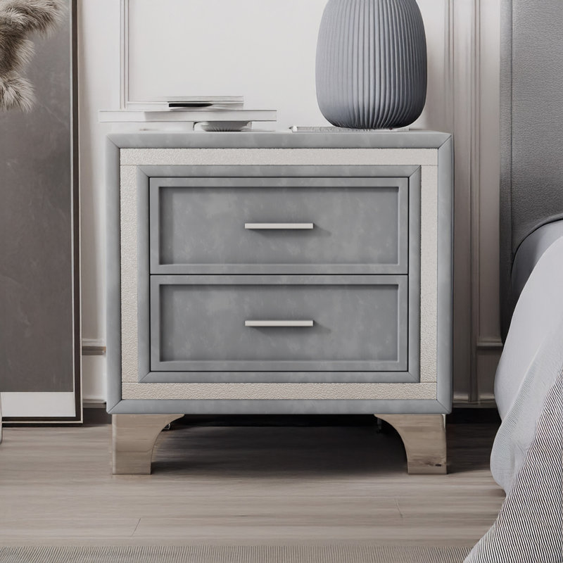 Velvet Solid Wood Nightstand, Gray