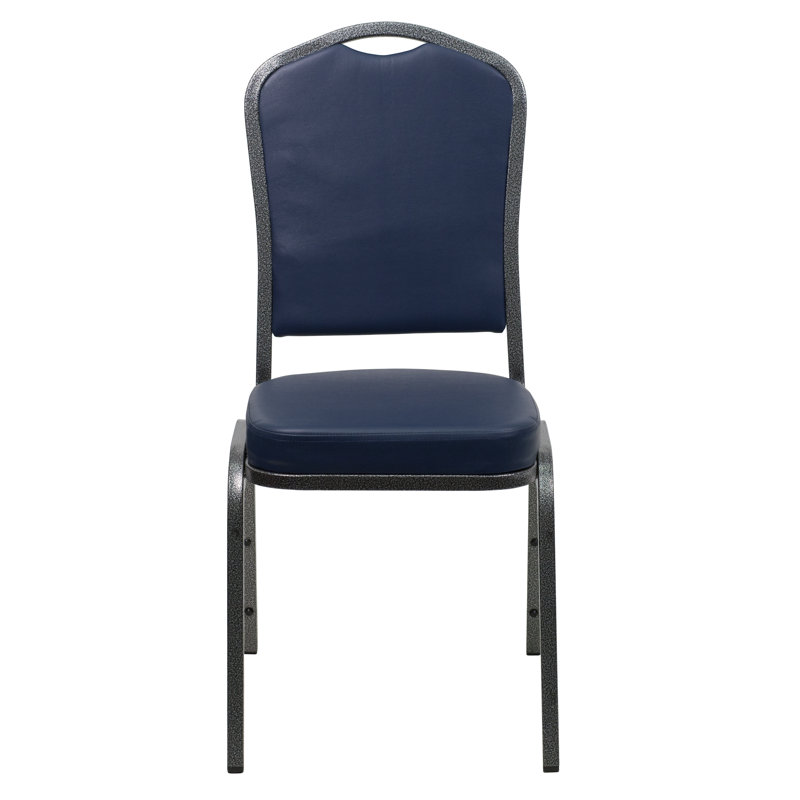 Oliverson Crown Back Stacking Banquet Chair, Silver Vein Frame, Black Fabric, 1