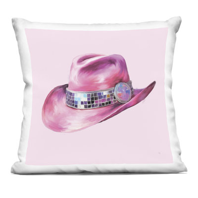 Disco Adorned Cowgirl Hat Decorative Printed Throw Pillow, design by Sarah Adams