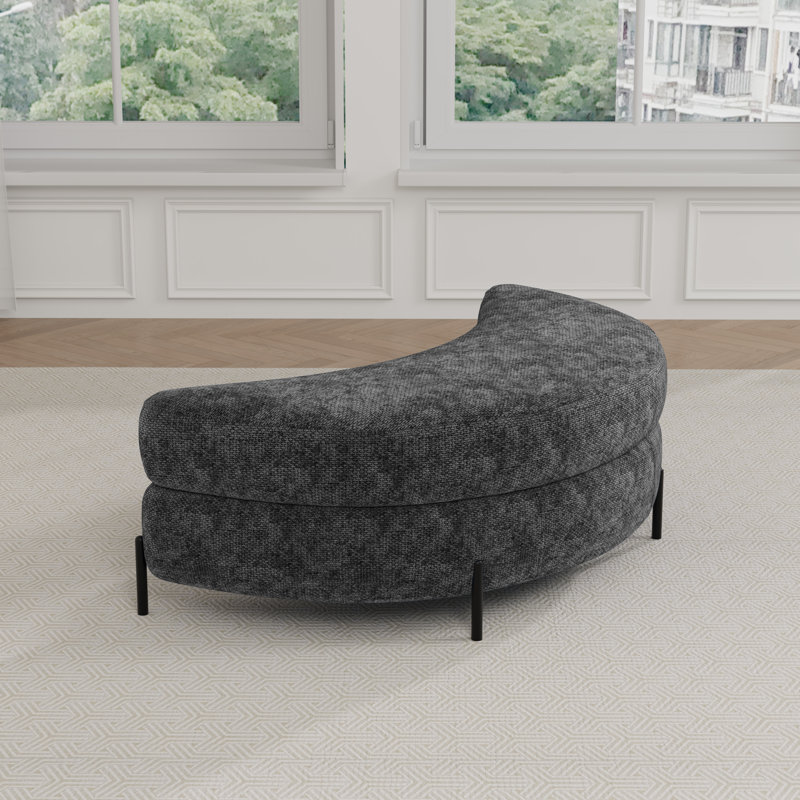 47.2" W Modern Half Moon-shaped Storage Ottoman With Metal Legs, Charcoal