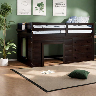Space-saving Twin Loft Beds In Solid Wood, Modern Style For Family