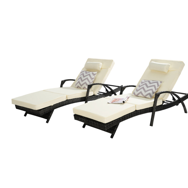 2 chaises longues inclinables d'extérieur avec coussins - 150 réglables pour bronzer - Structure en acier, 600 lb