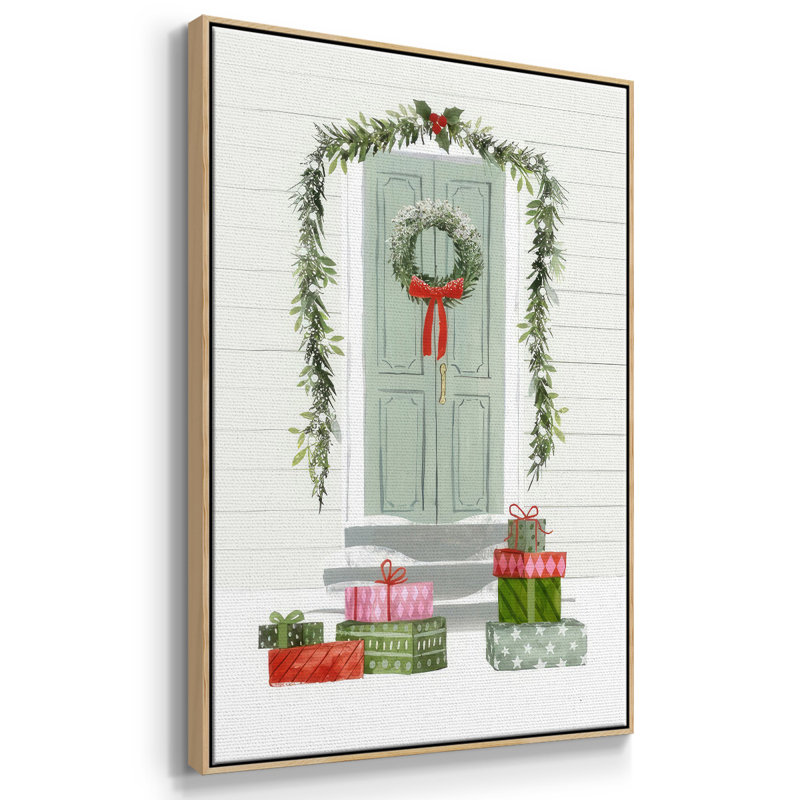 Festive Front Door Collection B, reproduction d'art sur toile, Encadré naturel, H 37 po x l 25 po x P 1,5 po