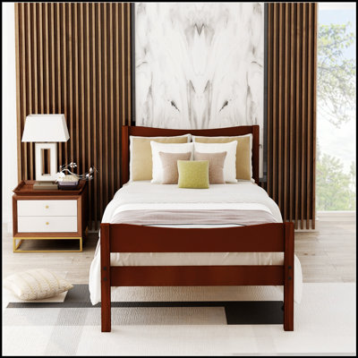 Wood Platform Bed with Headboard, Wooden Slat Support, and Elegant Natural Finish for Comfortable and Stylish Sleeping