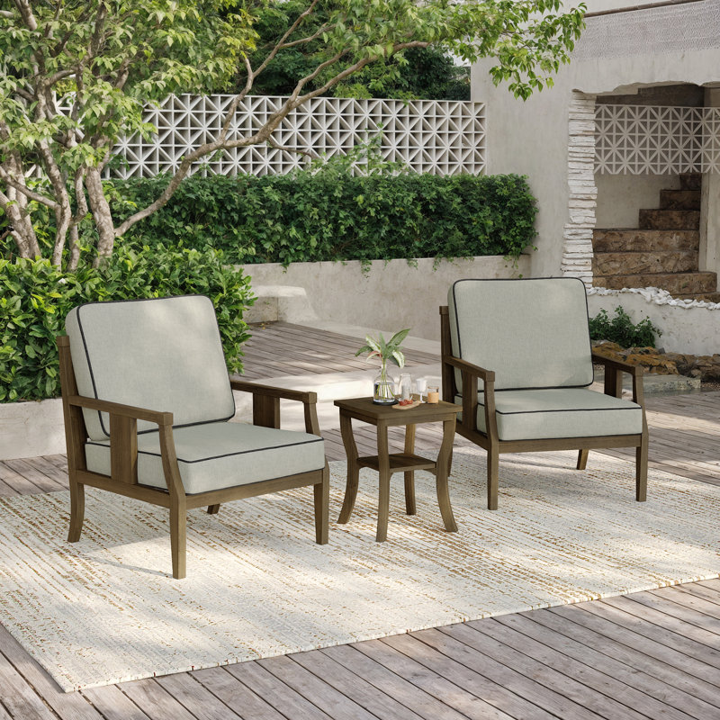 Ensemble de patio d'extérieur pour deux personnes en teck avec coussins et table d'appoint Louque, Brun, Chameau clair