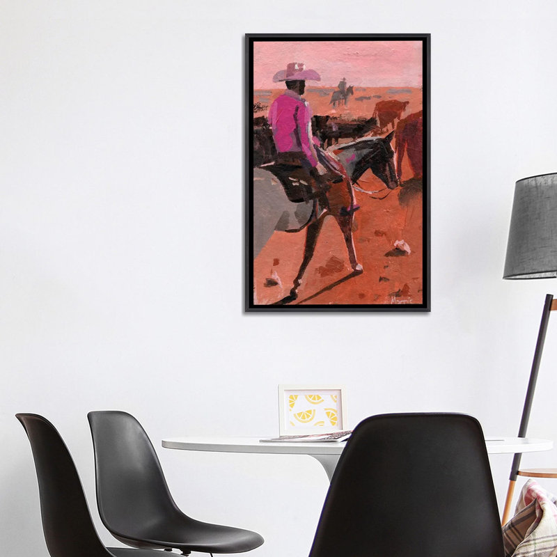 «Pink Chemise Cowboy», reproduction d'art sur toile encadrée, 40" x 26", Framed Canvas, Distressed Black