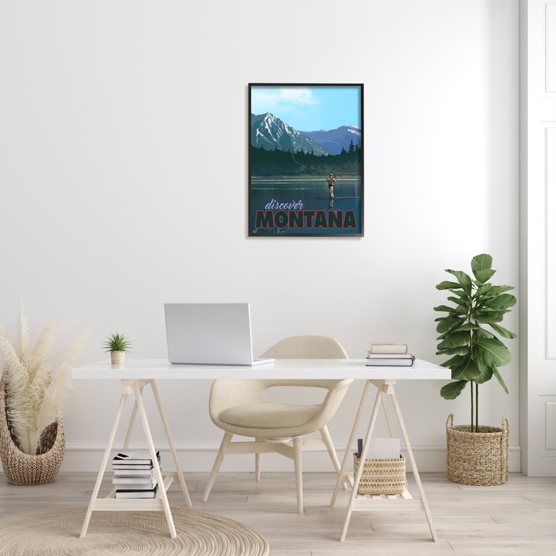 Montana Travel Fly Fishing, Giclée encadrée noir minuit, H 30 po x l 24 po x P 1,5 po
