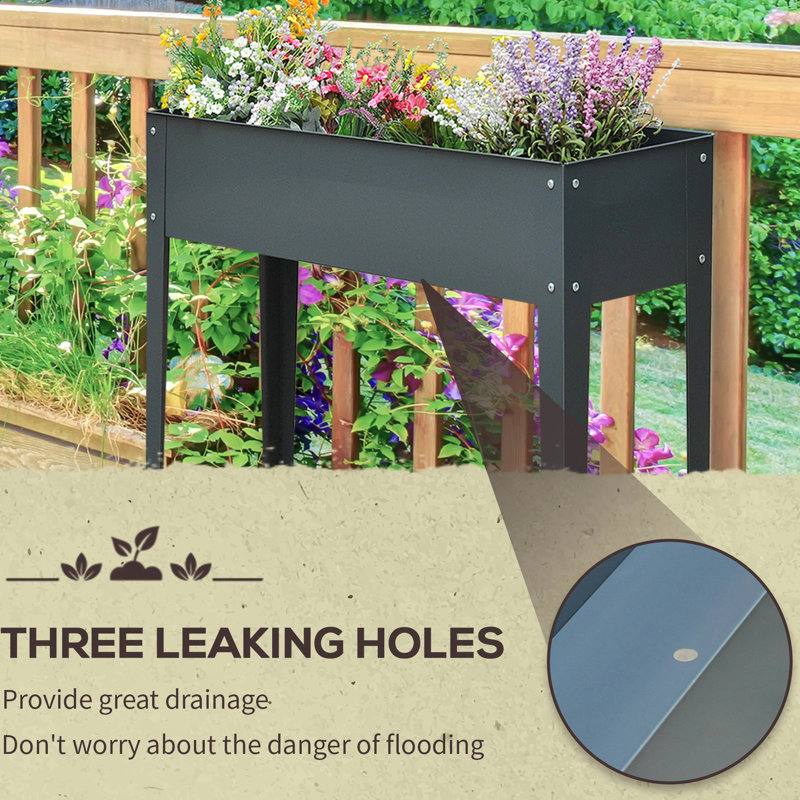 Boîte à fleurs surélevée gris foncé avec pieds, lit de jardin surélevé en métal, 39,1 po x 12,02 po x 7,25 po, encourage les pieds de lit pour le développement des plantes - gris, boîte, 39,1 po x 12,02 po x 31,5 po, améliore l'éco-système