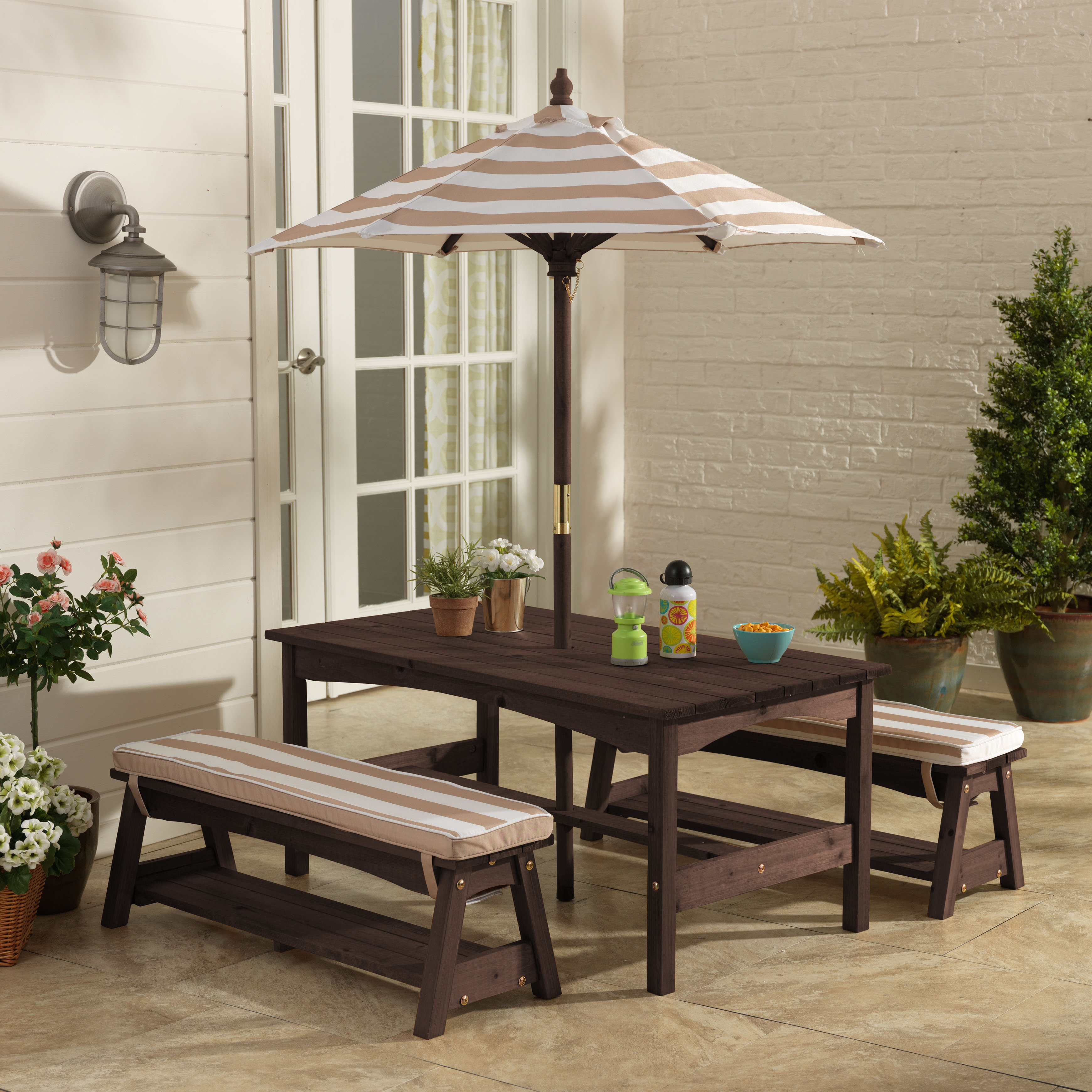 Kids Solid Wood Rectangular Outdoor Table Or Chair and Chair Set and Bench