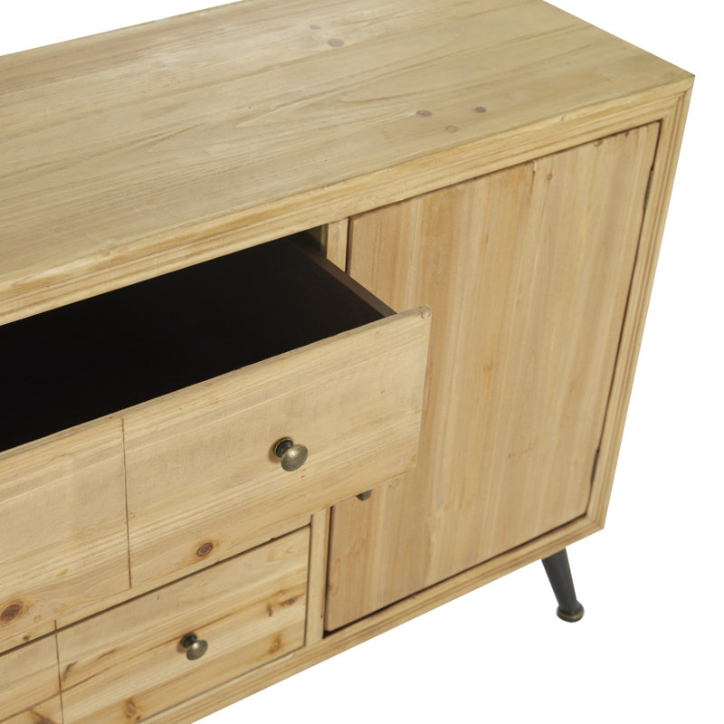Wooden 3 Drawers 1 Shelf and 2 Doors Light Brown Sideboard