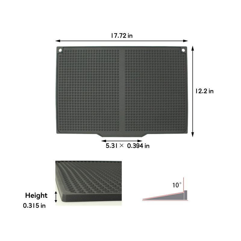 Tapis de séchage en silicone pour comptoir de cuisine 17,7 po x 12,2 po , Gris foncé