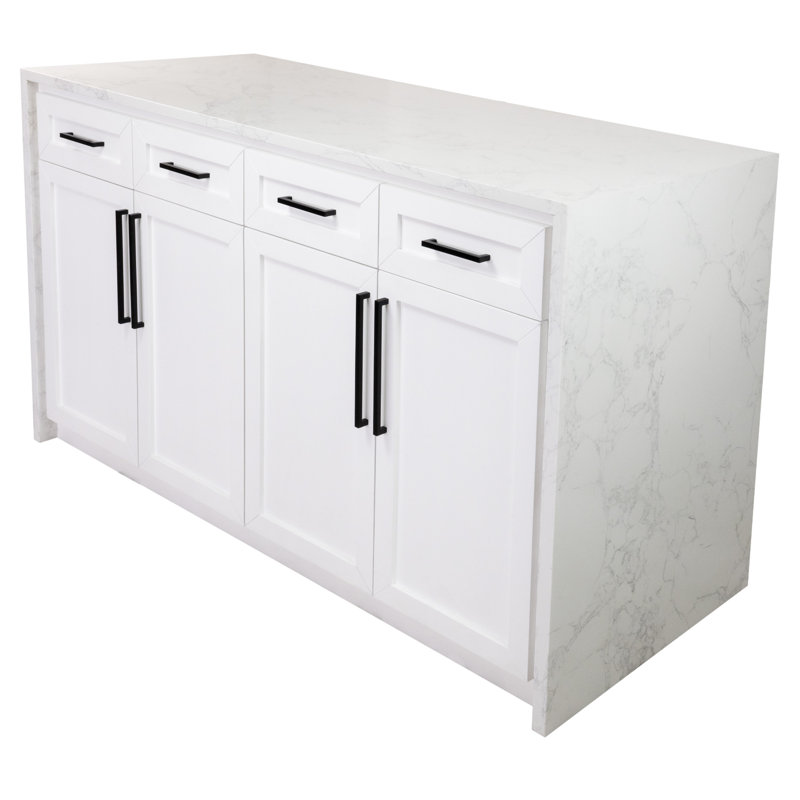 Andranique Kitchen Island with Engineered Marble Top, White
