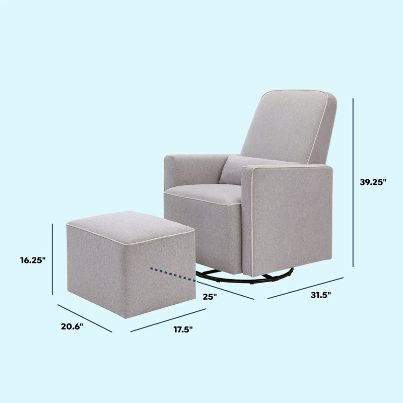 Gray Polyester Swivel Glider with Ottoman and Lumbar Pillow