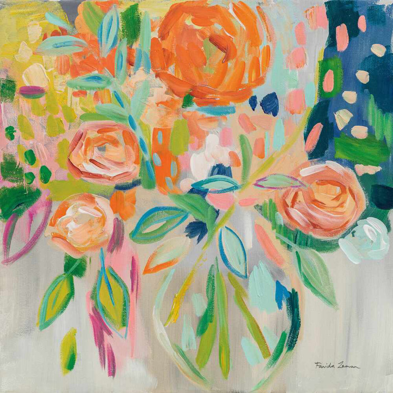 Été floral orange, H 20 po x l 20 po
