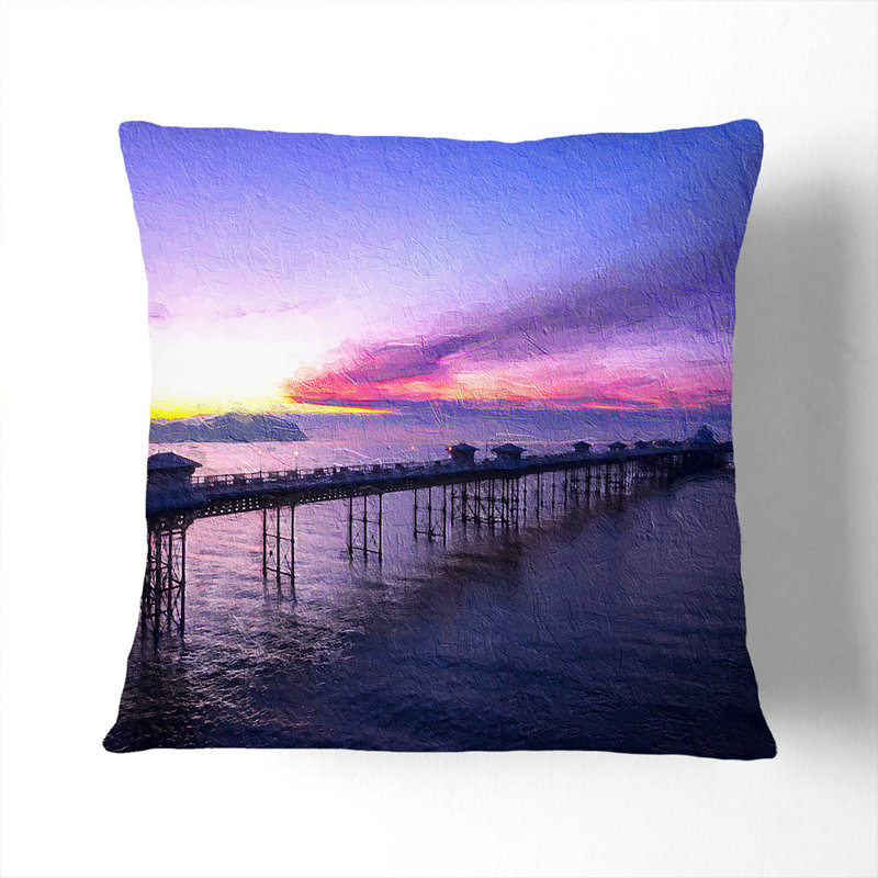 Pier in Llandudno Wales Cushion with Filling, 40cm H x 40cm W x 15cm D, White