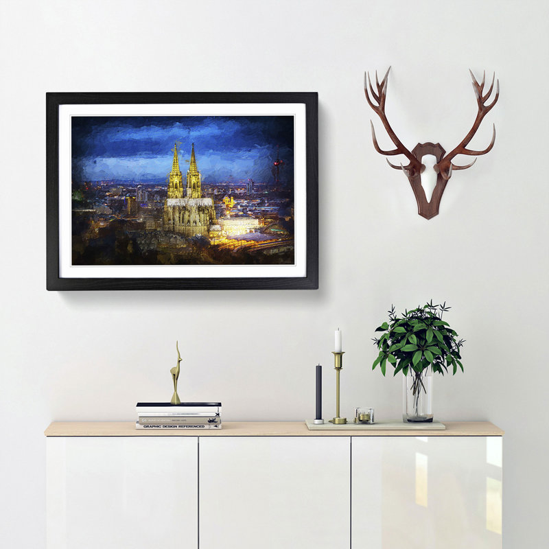 The Cologne Cathedral in Germany - Picture Frame Painting Print, 27cm H x 36cm W x 2cm D, Black Framed