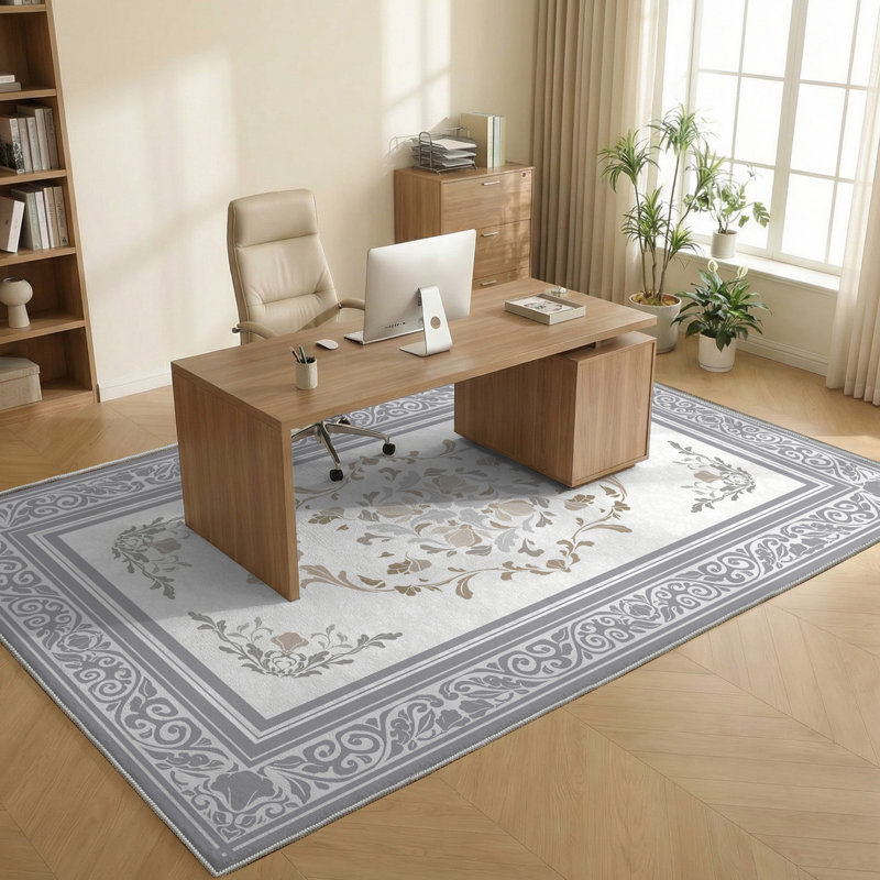 5' X 8' TPE Non-slip Bottom, Imitation Cashmere Floral Pattern Area Rug,Taupe, Rectangle 5' x 8', Taupe