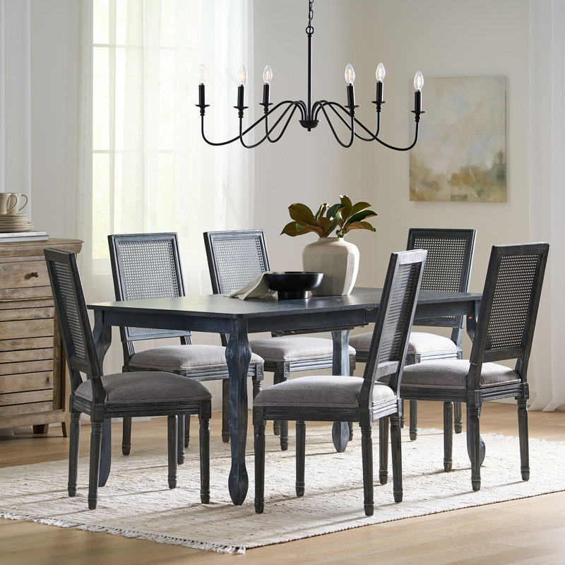 Stockseth 6 - Person Four Leg Dining Set, Dark Gray, Dark Gray/Black, Dark Gray
