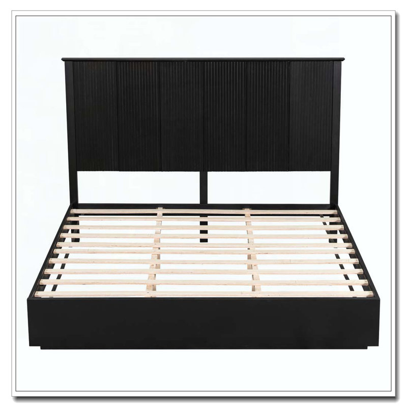 Solid Wood Bed Frame, Black, Très grand lit