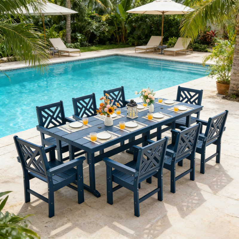 All-weather Hdpe Patio Dining Set With Umbrella Hole, 8