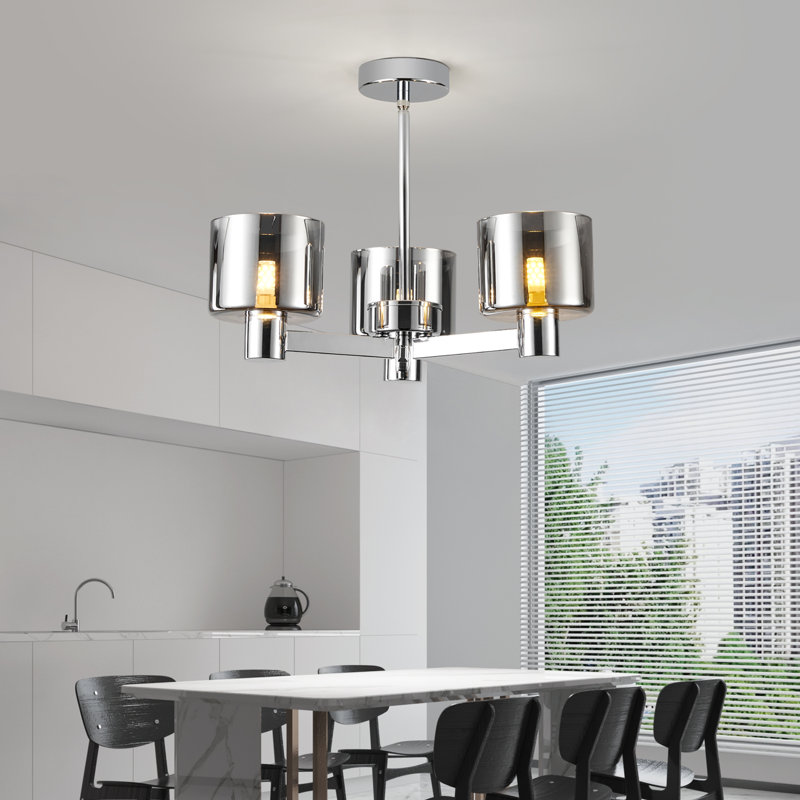 Glass Semi Flush Mount, Chrome, 3 Lights, Grey